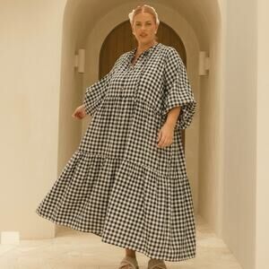The Lullaby Club Maxi Avalon Smock Dress Black & White Gingham Size 3XL